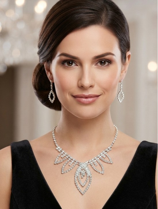 Adjustable Rhinestone Necklace And Earring Set